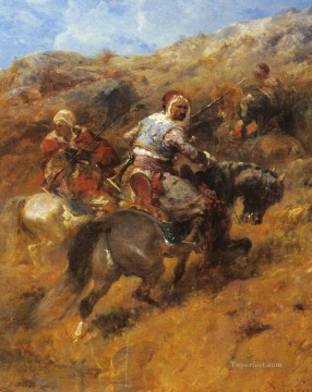 Adolf Schreyer Painting - Arab Warriors On A Hillside Arab Adolf Schreyer